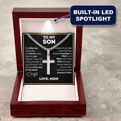 To My Son - Love Dad/Mom - Artisan Cross on Cuban Link Chain - Gift Set - SS542D