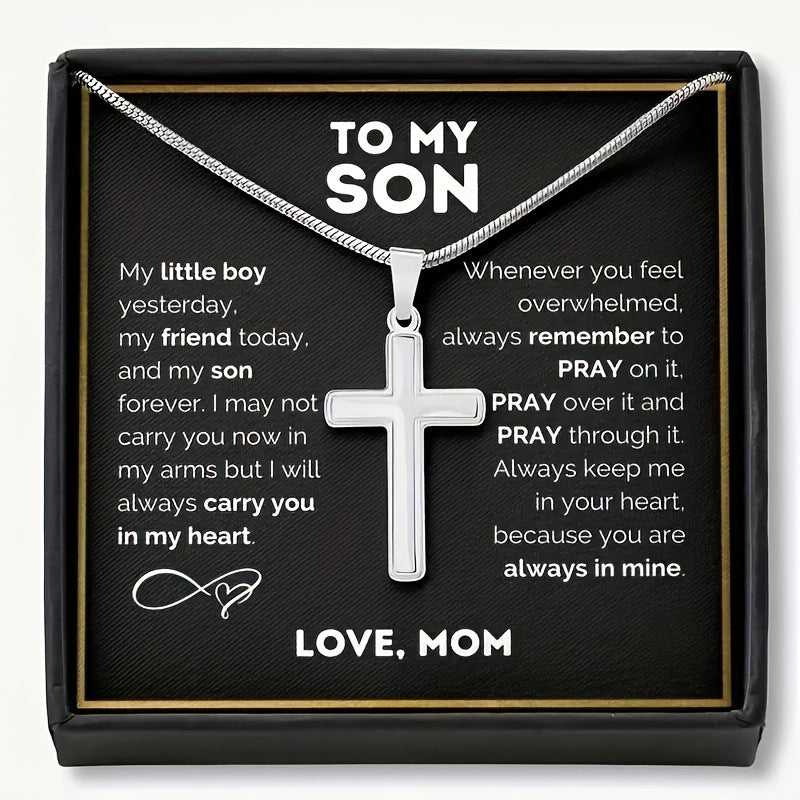 To My Son - Love Dad/Mom - Artisan Cross on Cuban Link Chain - Gift Set - SS542D