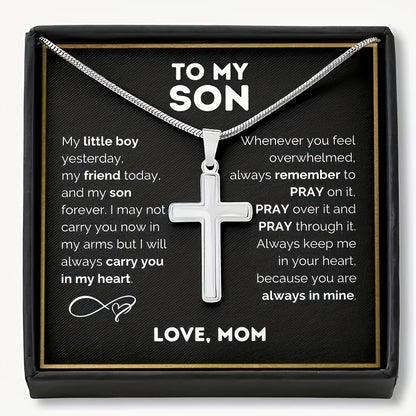 To My Son - Love Dad/Mom - Artisan Cross on Cuban Link Chain - Gift Set - SS542D